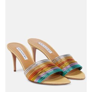 AQUAZZURA Rendez Vous leather and raffia mules